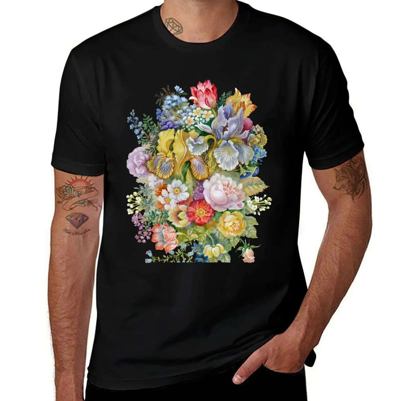 

Flower Bouquet Painting T-Shirt printed t shirts for man t shirt man luxury funny t shirts dark humor T-shirt