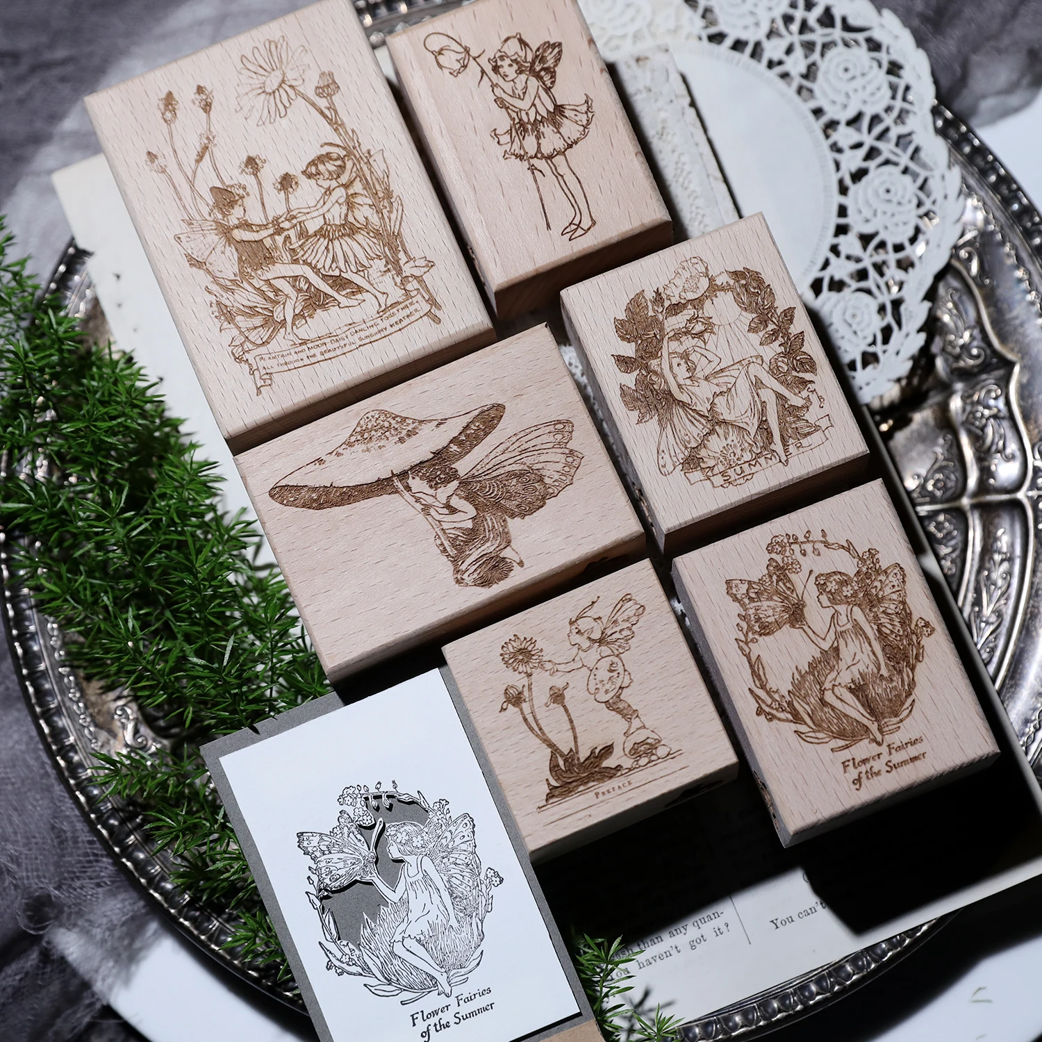 Retro Fairy Flower Girl Mushroom Wooden Rubber Stamp Set DIY Scrapbooking Photo Album Card Making Wood Seal