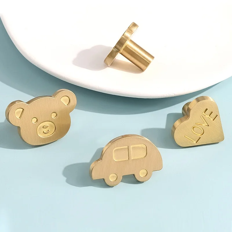 Brushed Brass Knobs Modern Creative Shapes Cabinet Pull Drawer Handle Wardrobe Cabinet Door Pulls  Children's Room Cabinet Pull