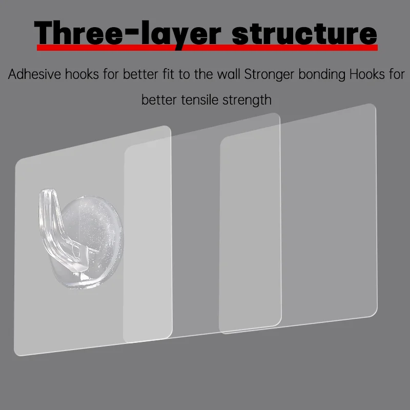 주방 및 욕실용 자체 접착 소형 벽 후크, 투명 벽 후크, 헤비 듀티 방수 재사용 스티커, 5-100 개