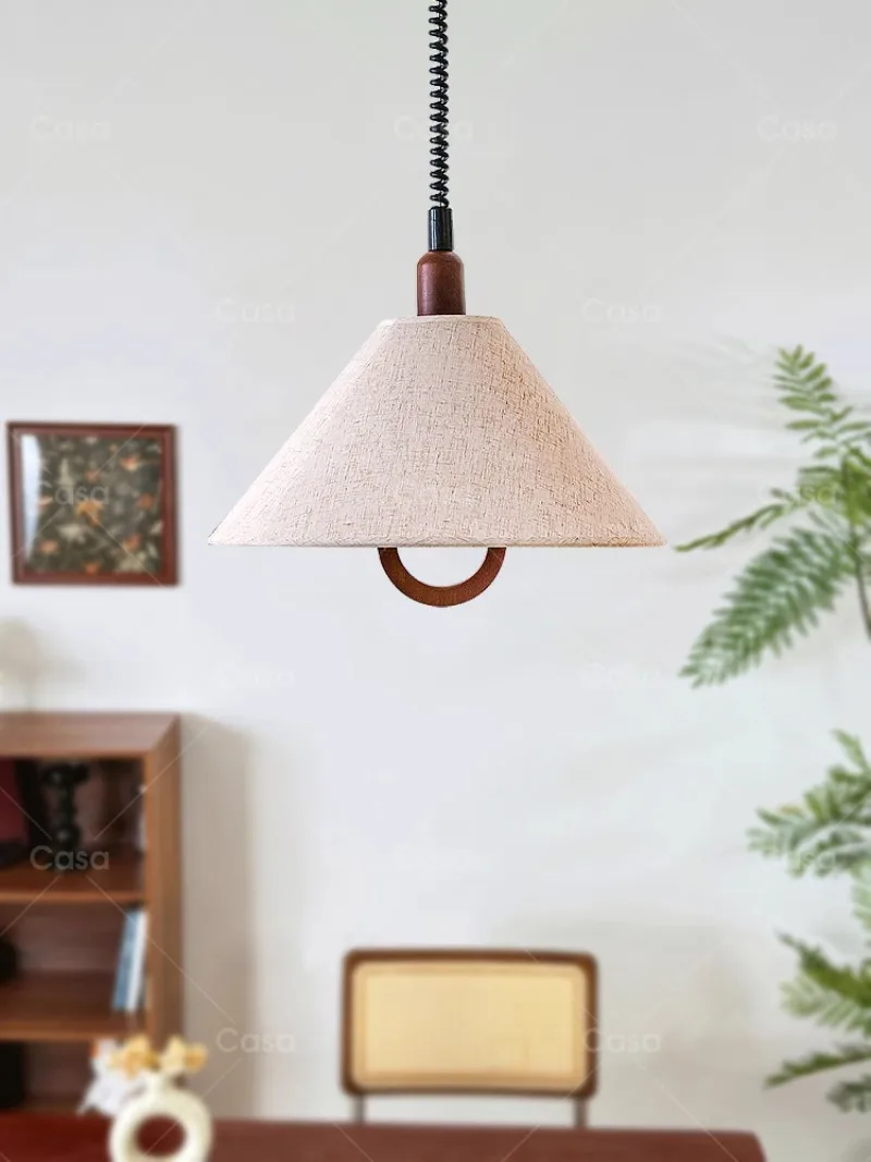 

French retro hemp rope chandelier minimalist retractable restaurant light medieval log dining table lift light