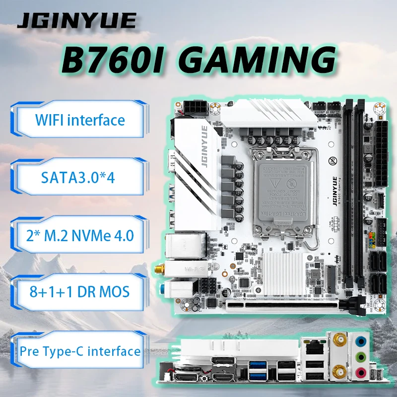 

JGINYUE B760I GAMING WIFI Материнская плата Mini ITX LGA1700 12100F 12400F 12600KF13400F14400 DDR4 64 ГБ XMP ПК Настольный RGB