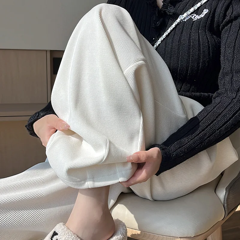 بنطال ذو قصة أرجل واسعة مرونة الخصر حجر الراين المرأة الشتاء تدلى سميكة مريحة الحرارية أفخم مبطن الدافئة الاسترخاء بنطلون تخفيف #4