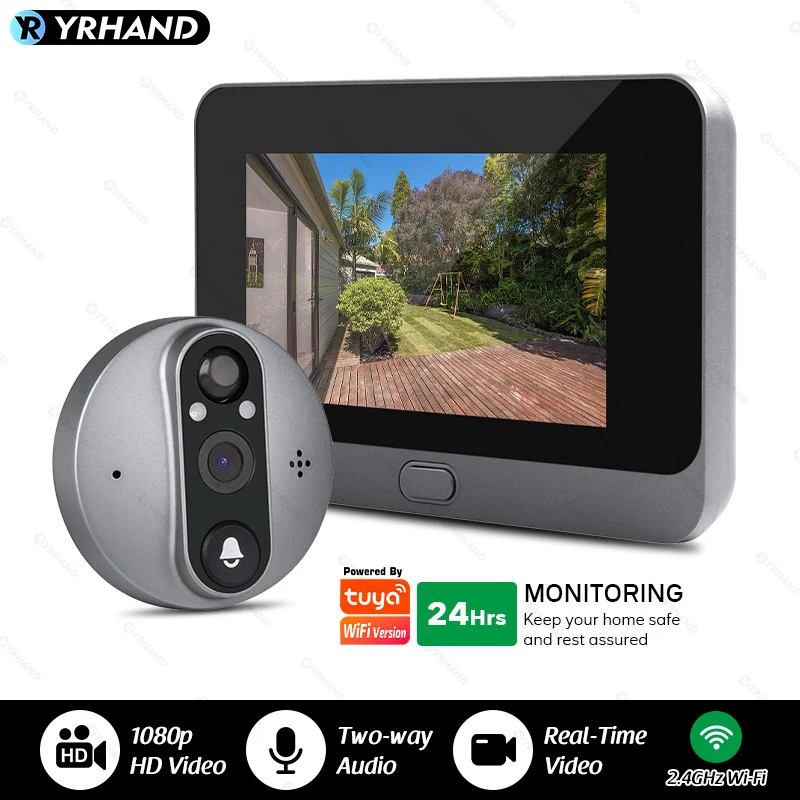 

YRHAND Smart Tuya WiFi 1080P Video Doorbell Eye Peephole Camera 4.3Inch PIR Motion Detection Digital Door Viewer for home