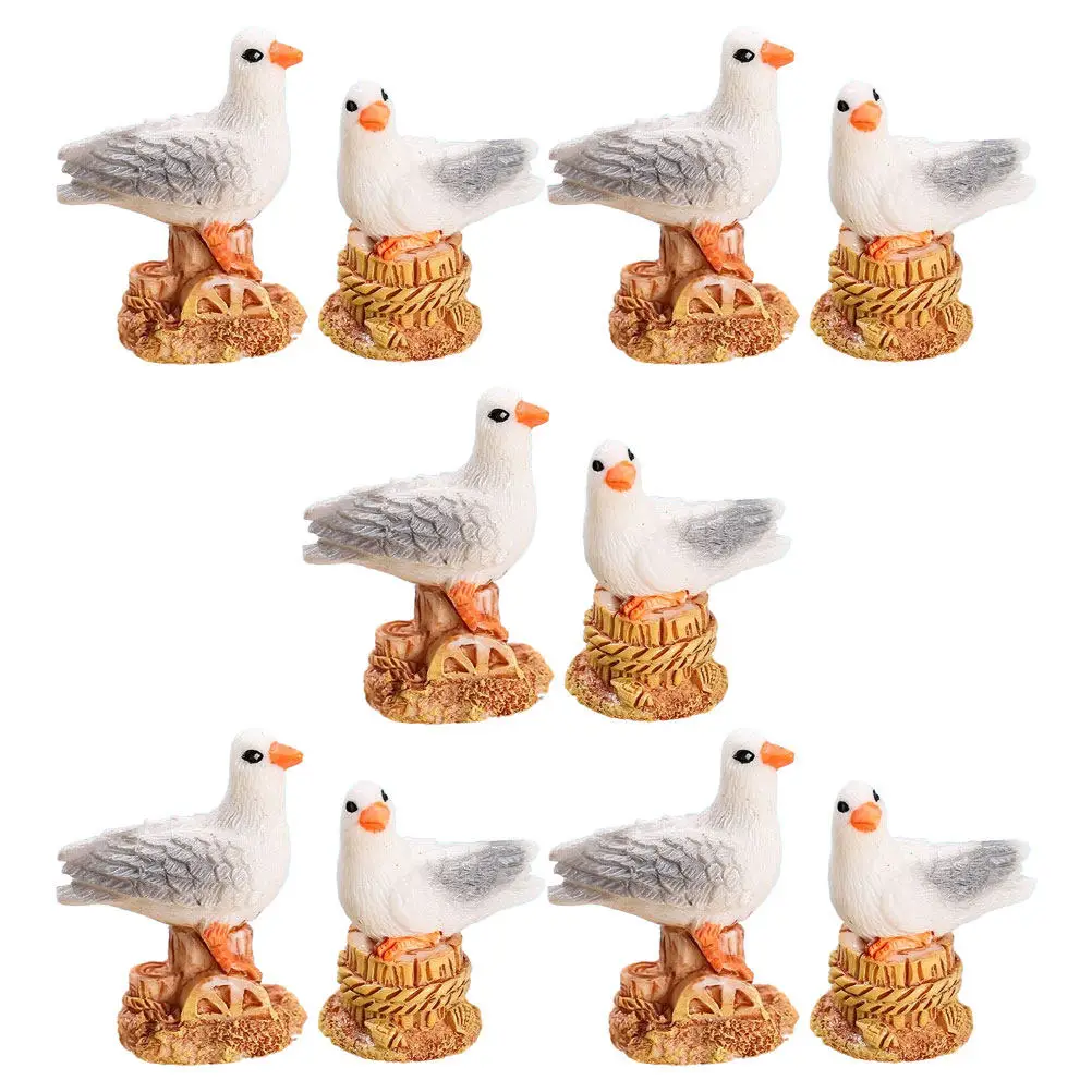 12Pcs Coastal Seagull Resin Sculpture Mediterranean Nautical Decor Desktop Garden Micro Landscape Sea Bird Statue Tabletop