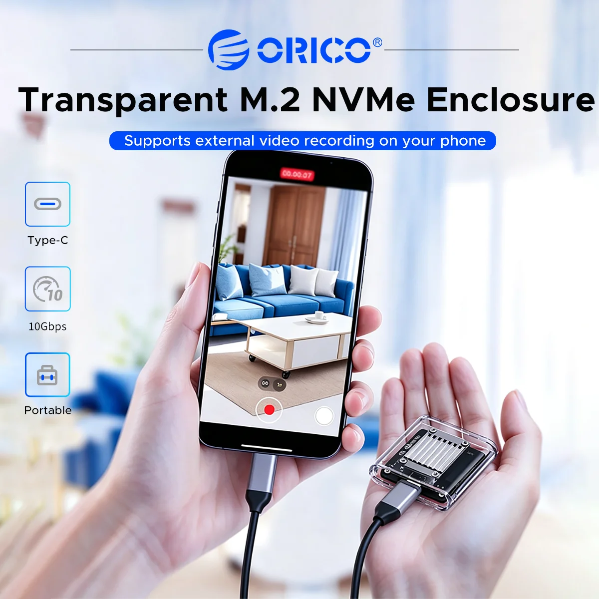 ORICO 10Gbps 2230 M.2 NVMe SSD Enclosure USB 3.2 Gen2 Type C Adapter Mini M2 Hard Disk External Case for iPhone 15 Pro PC Laptop