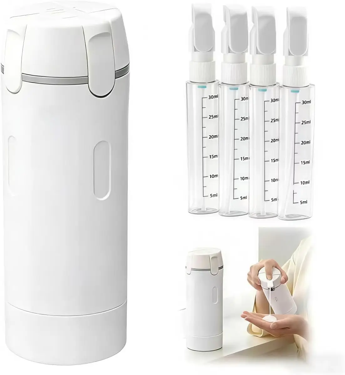 

4 in 1 Travel Dispenser Bottle Leakproof Refillable Portable Containers for Toiletries Shampoo Lotion with Measurement Scale for