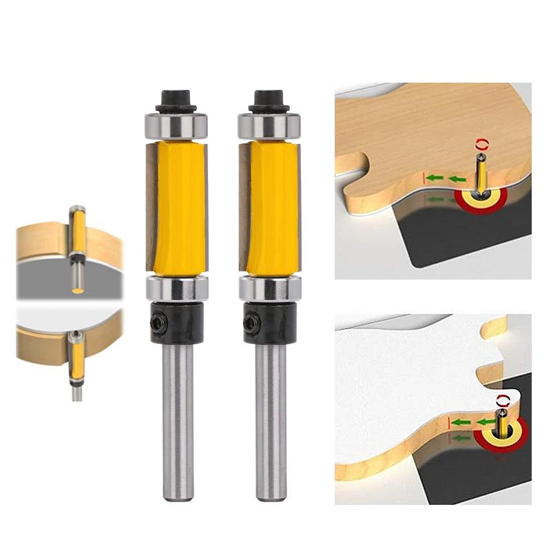 XCAN 1 buah Mata Bor Router Karbida 1/4 inci dengan Bearing Atas untuk Pemangkasan Kayu, Mata Bor Router Lurus 1-1/2 inci untuk Pertukangan Kayu