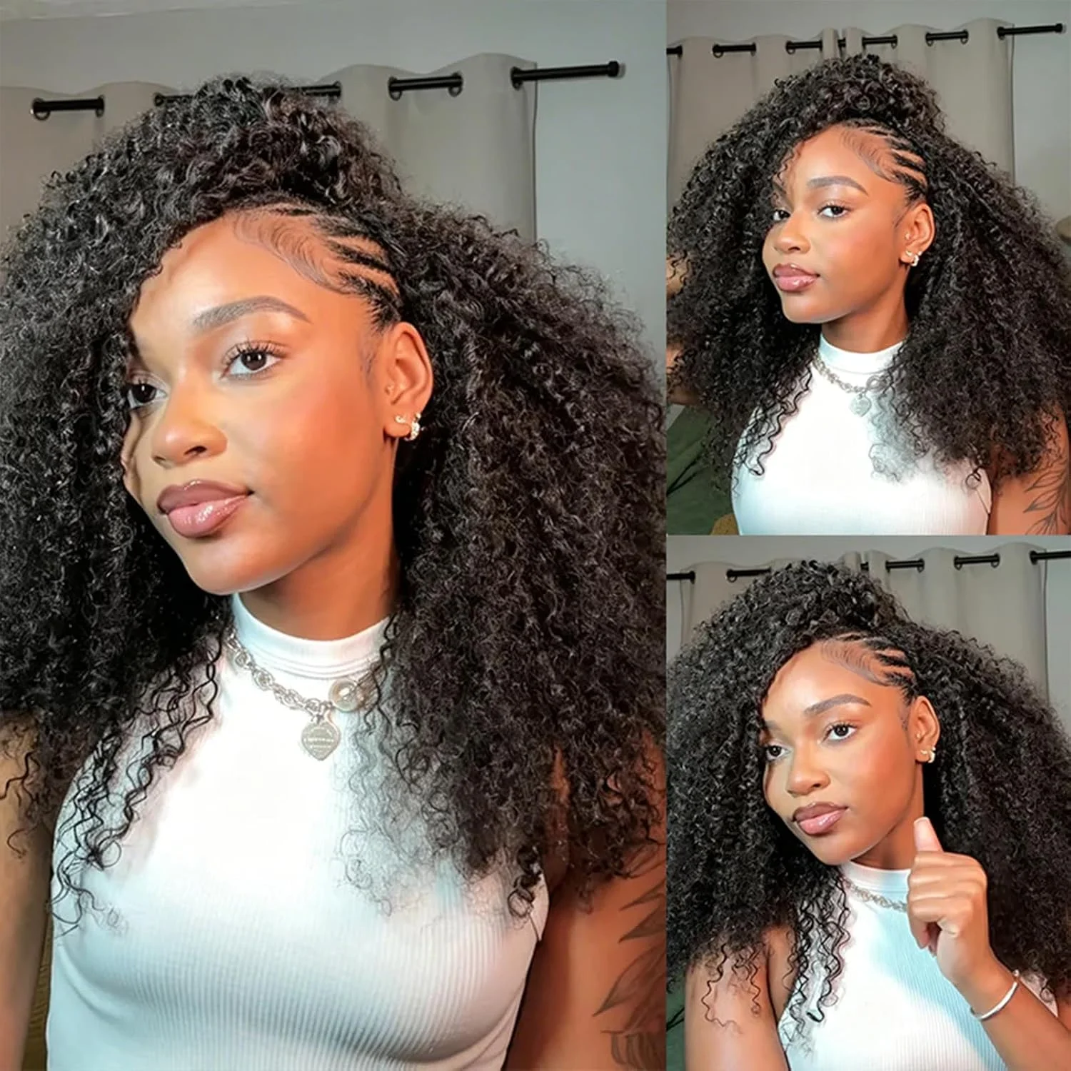 New Arrival 3 in 1 Half Wig Human Hair Curly 250 Density Drawstring Machine Seamless Clip In Extensions For Black Women Natural Look