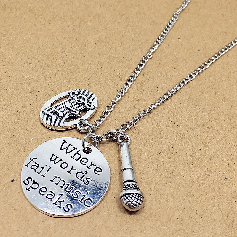 Where Words Fail Music Speaks Singer Necklace Microphone Women Man Accessories Jewelry Pendant Family Gift