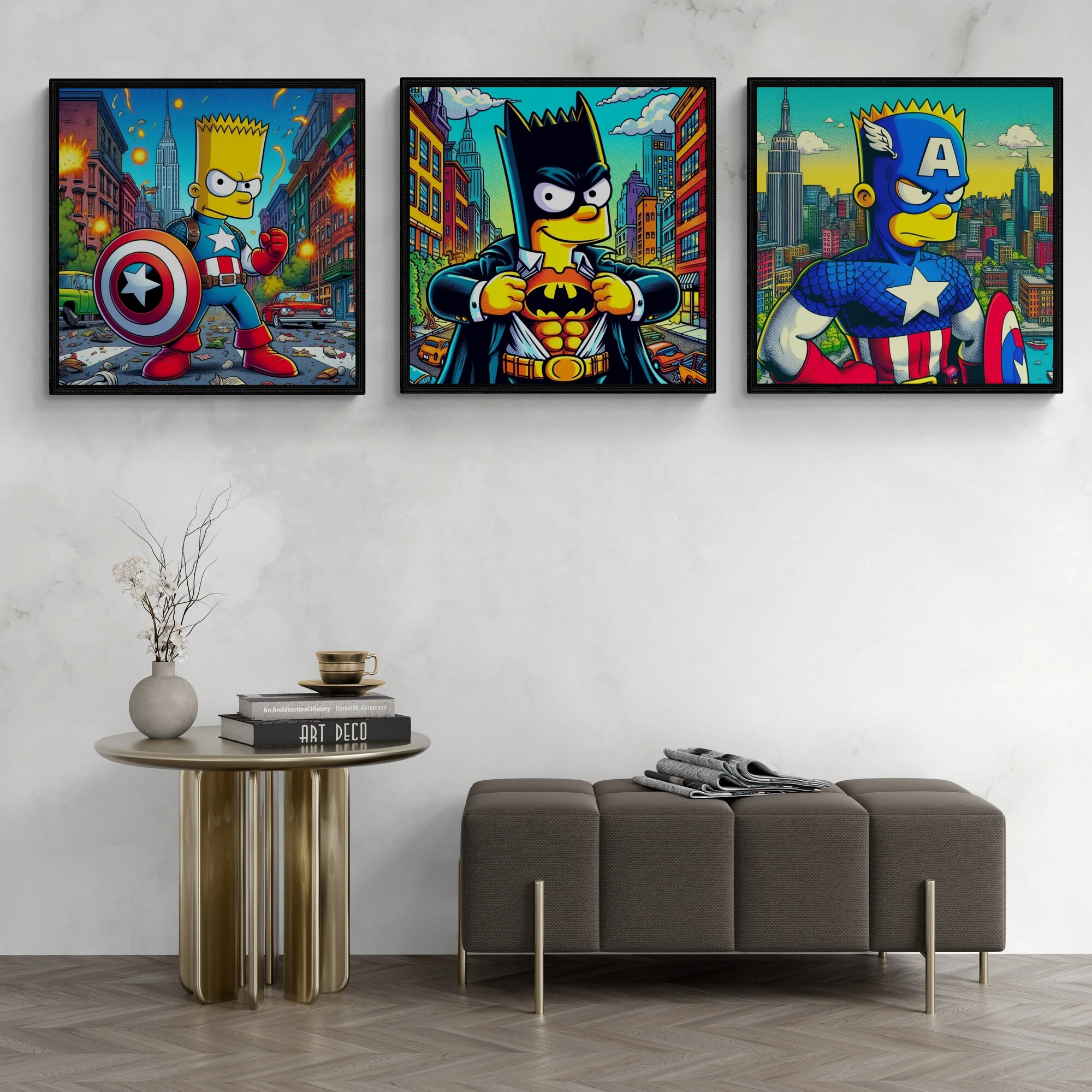 Disney Simpson As Marvel Heroe SpiderMan Captain America Posters Print Canvas Painting Wall Art Picture For Home Decor Kids Gift