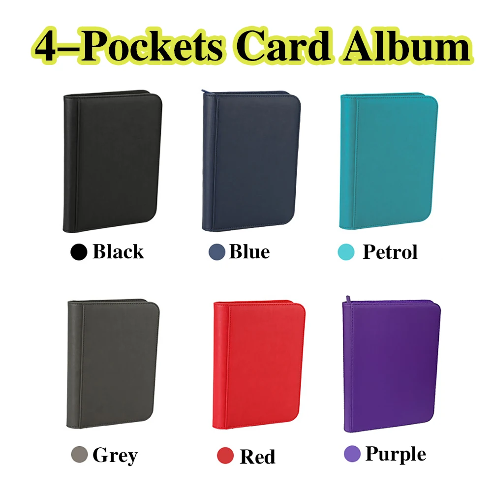Álbum de cartões colecionável de couro pu, 4 bolsos, 160 compartimentos para cartões, bolsos de carregamento lateral, porta-cartões para cartões colecionáveis tcg