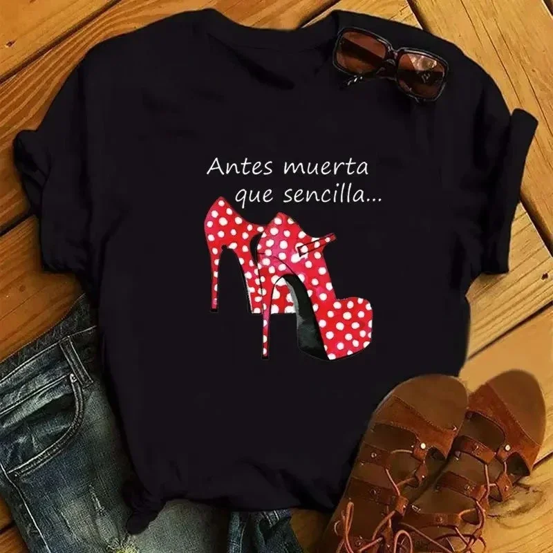 Flamenco Dance Cartoon Girl Print Ladies T-shirt Ladies Fashion Round Neck Tops Cute T-shirt Ladies Beautiful Clothing Harajuku