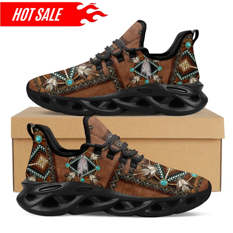 African Tribal Pattern Ladies Mesh Swing Sneakers Comfort Lace up Platform Shoes Lightweight Sport Shoes for Women