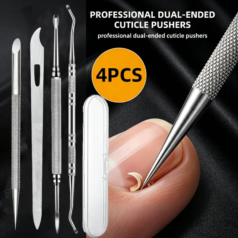 4pcs Stainless Steel Double-Ended Nail Pusher,Durable and Ru