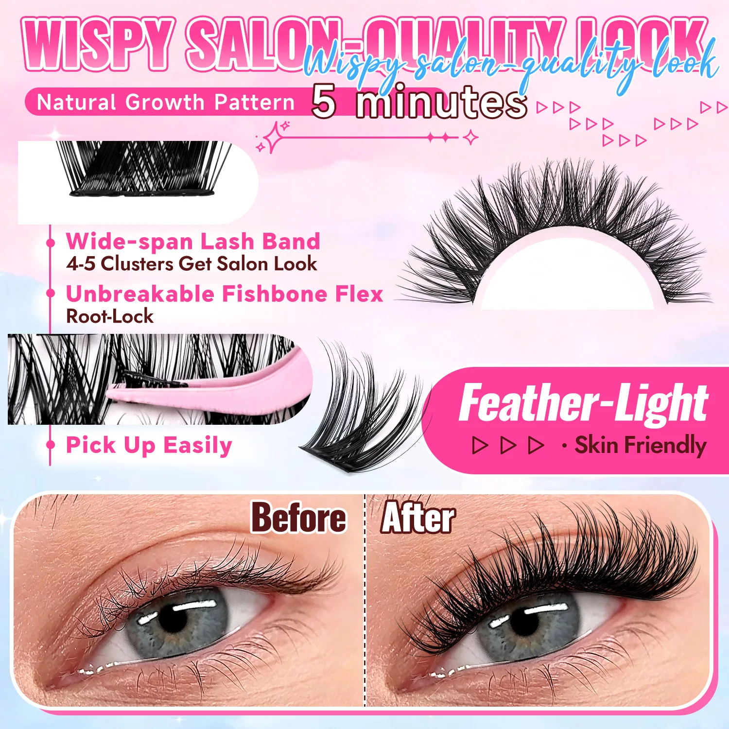 154PCS Eyelash Extensions Kit, DIY Spiky Lash Cluster Kit with Full Tools, Beginner Friendly For Travel Wedding Party Makeup