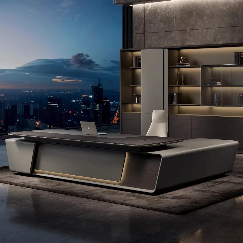 Luxury Top L Shaped Boss Table Bureaux De Travail Computer Desk Room Desks Filing Cabinet Office Table Pliante Motion Furniture