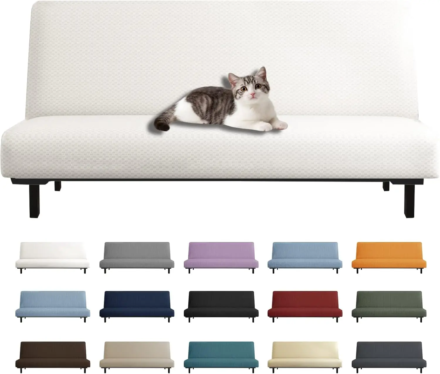 

Futon Cover Latest Jacquard Design High Stretch Arml Sofa Bed Slipcover Anti-Slip Furniture Protector With Elastic Bottom