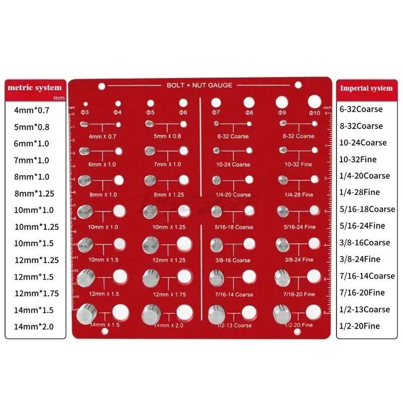 Metric and British Thread Measurement Gauge Aluminum Alloy Nut and Bolt Thread Identifier Inspector