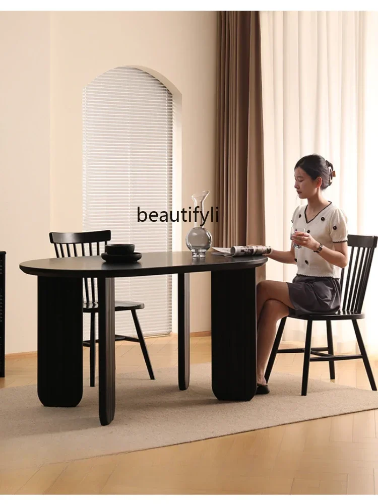 Dining Table Small Apartment Solid Wood Large Dining Table Modern Minimalist Dining Table 6 People Black