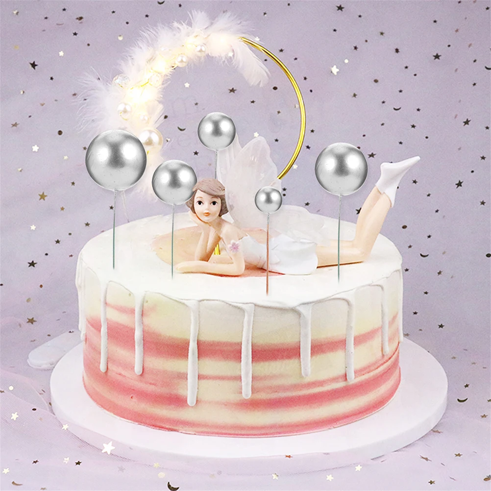 

60pcs Cake Decoration Balls Different Sizes Colors Gold Silver Birthday Cake Decors Dessert Inserts Topper Pearl Balls Picks