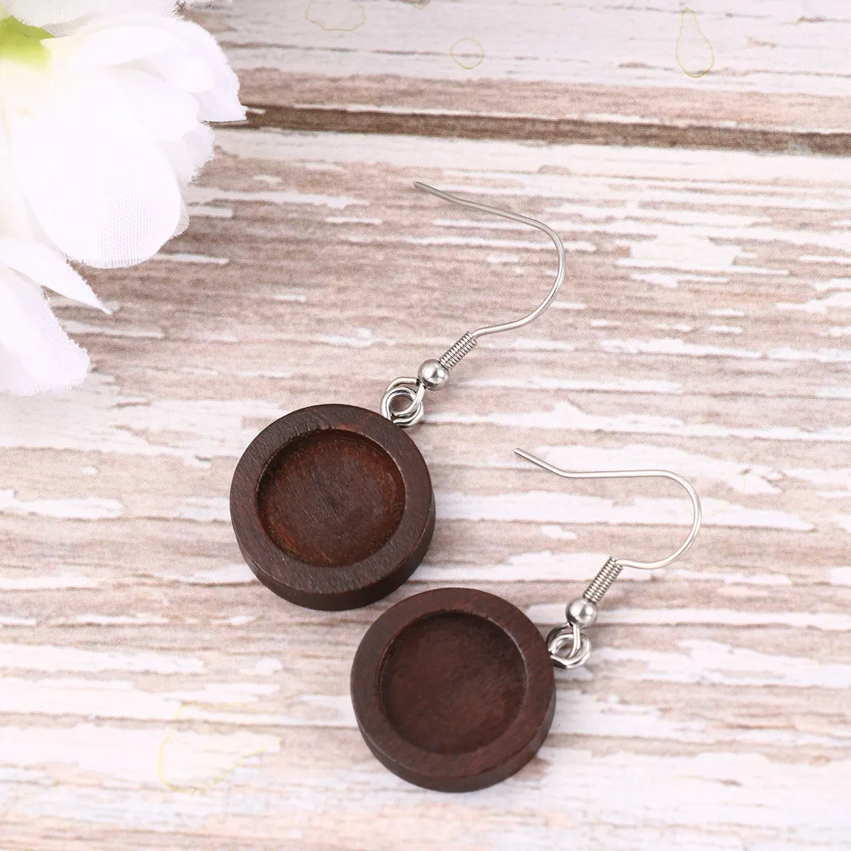 30Pcs Time Earring DIY Wooden Tray 12Mm Earrings Blanks Hypoallergenic Ear Hooks Jewelry Craft Material for Party Gift