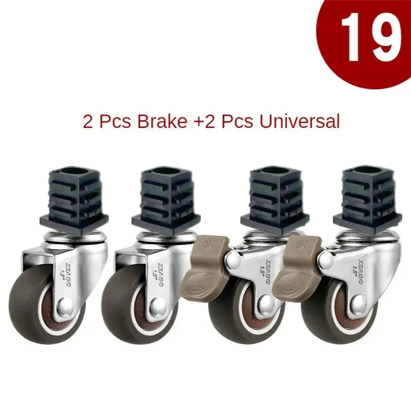 4 Pcs/Lot Castor 1.5 Inch 19/22/25 Furniture Square Tube Wheel Universal Shelf Stainless Steel Silent Brake Caster Trolley