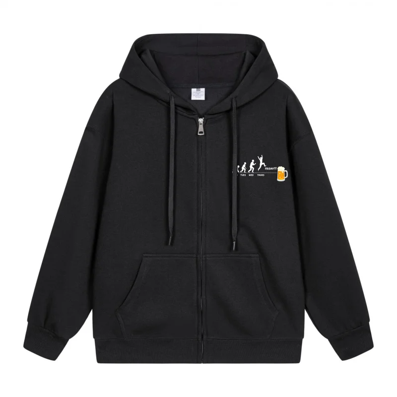 

Men's Zip-Up Hoodie Evolution Of Man Drinking Beer 2025 New Style Casual Couples’ Style Casual and Loose