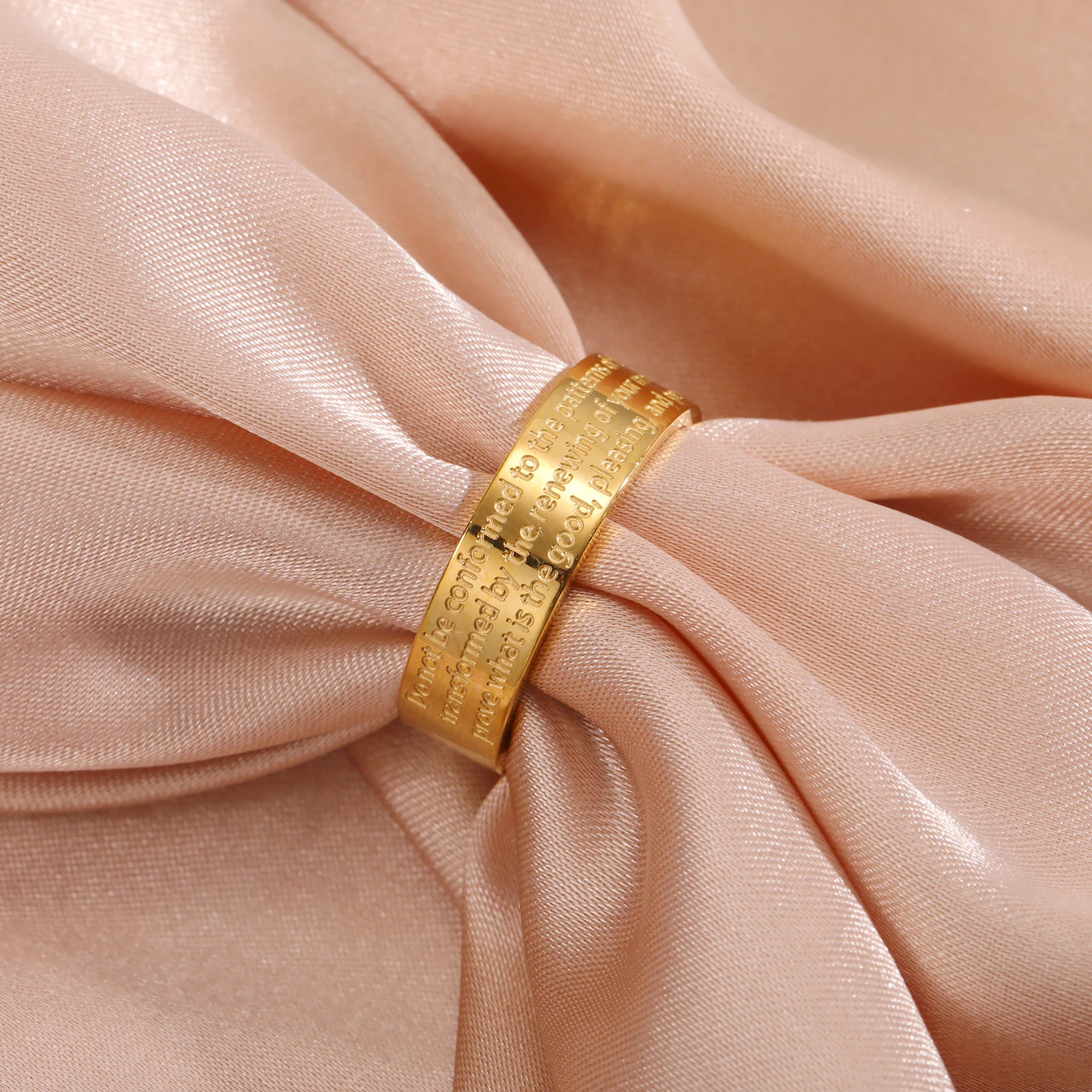 COOLTIME Bible Verse ROMANS 12:2 Ring Stainless Steel Gold Color Joshua Religion Christian Finger Ring for Women Jewelry Gift
