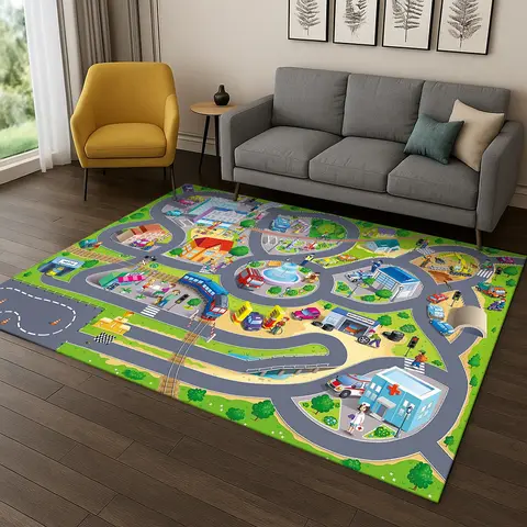 어린이 Playmat 고속도로 시뮬레이션 도시 교통 카펫 러그 침실 거실 소파 현관 매트 장식, 어린이 게임 미끄럼 방지 바닥 매트