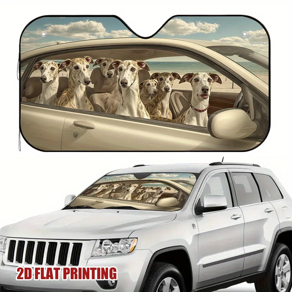 1pc Stylish Sunshade For Featuring Greyhounds, Perfect For Contemporary Vehicles And Urban Drivers On Beach Outings