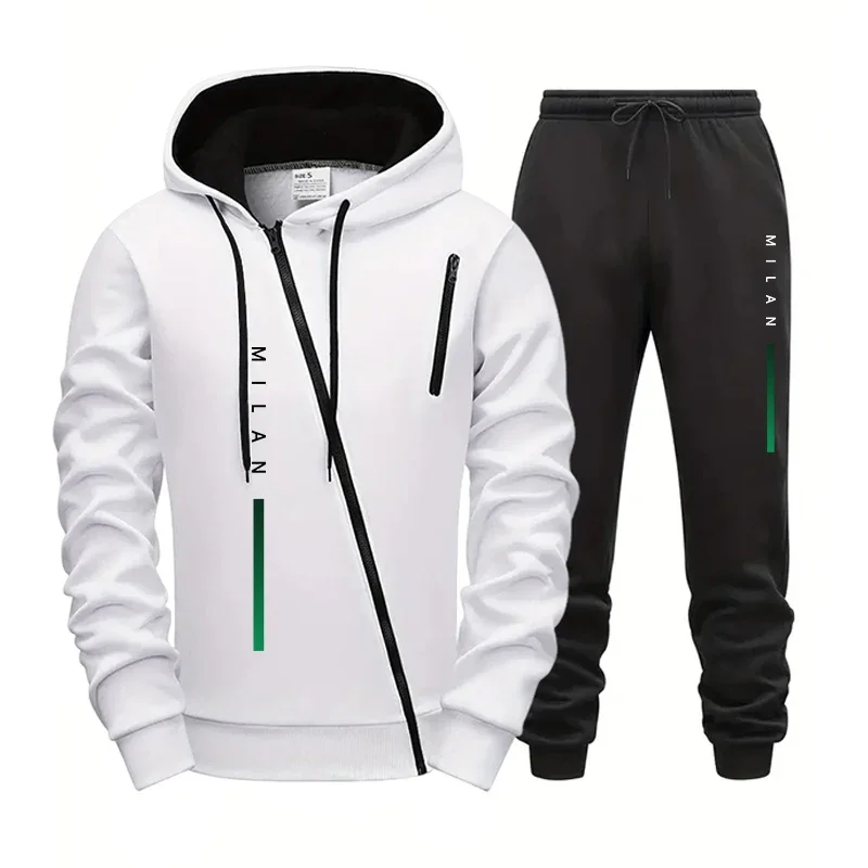 

Daily Autumn Winter Hoodie Comfort Single Sweatshirt Top Pants Men Versatile Diagonal Zipper Jacket Casual Jogging Sport Fashion