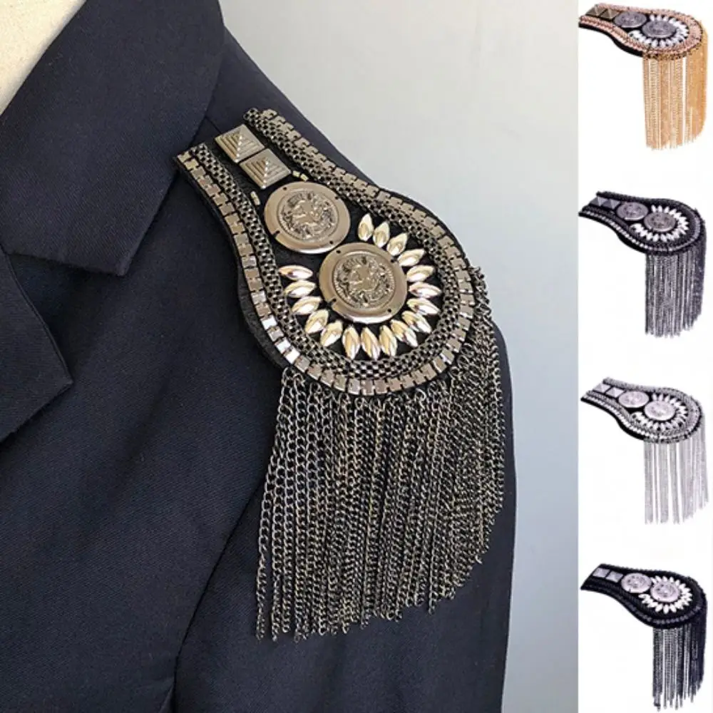 Clothing Accessories Pin Tassel Chain Epaulettes Metal Detachable Tassel Epaulet Breastpin DIY Jacket Vintage Brooch Party