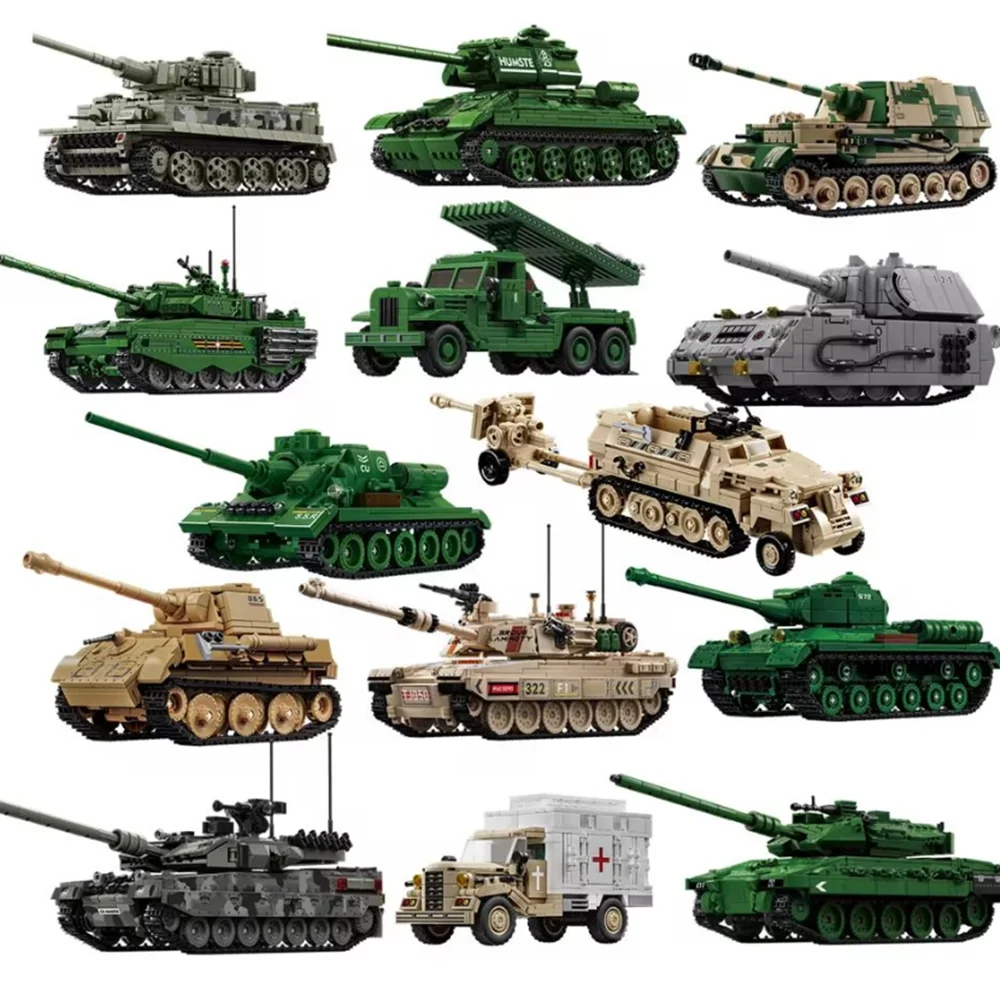 Conjunto de Blocos de Montar de Brinquedo: Tanque de Batalha Principal Militar MOC, Veículo Blindado e Figuras de Soldados de Combate