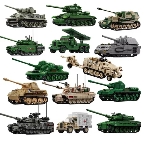 Tank Military Building Blocks Military MOC Army Main Battle Tank Armored Vehicle Fighter Soldiers Figures Building Blocks Bricks Set Toys