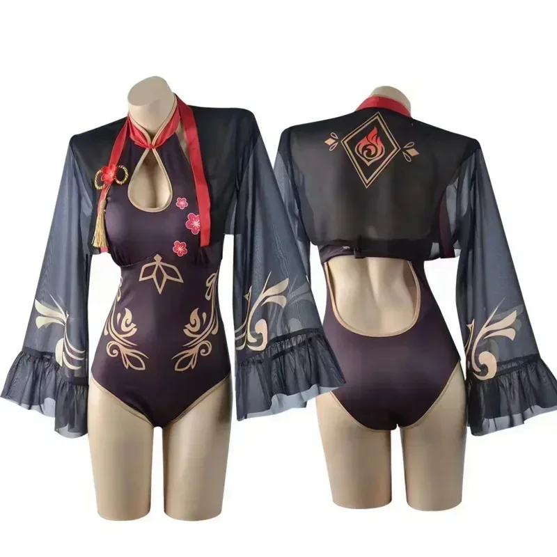 Anime Game Genshin Impact Hu Tao Cosplay Costume Women Two Piece Sexy Swimsuit Summer Beach Bathing Suit Cute Costume Performanc
