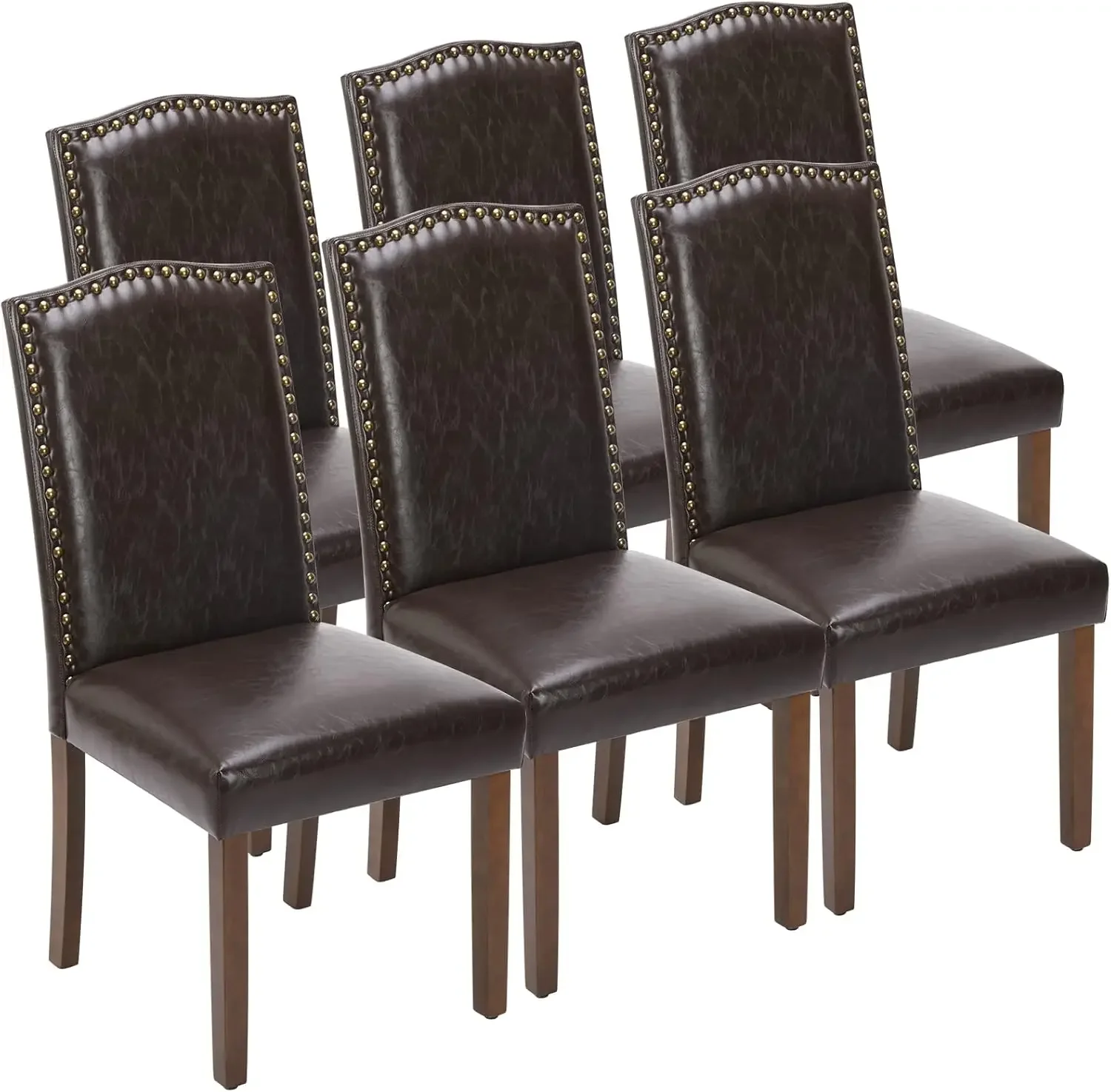 Dining Chairs Set of 6, Modern Upholstered Leather Dining Room Chair with Nailhead Trim and Wood Legs, Mid-Century Accent Dinner