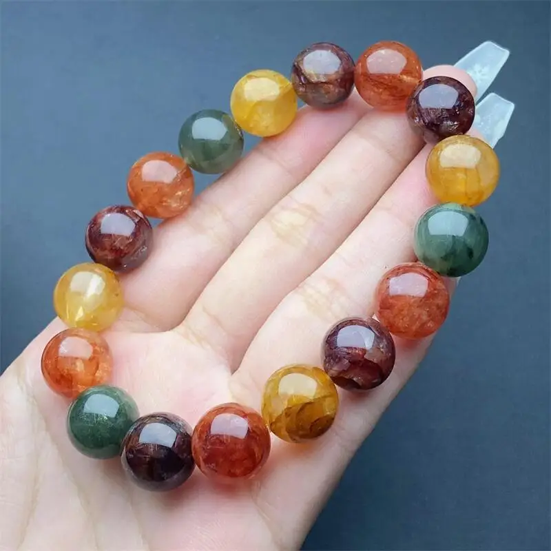 12.8MM Natural Colored Fire Quartz Hematoid Bracelet Crystal Fashion Bangles Women Healing DIY for Girls Ladies Jewelry 1PCS