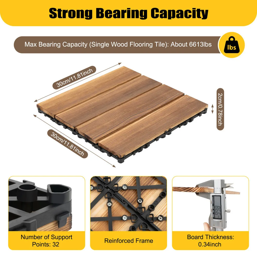 กระเบื้องพื้นไม้ระแนงสำเร็จรูปสีน้ำตาล 36 ชิ้น แบบคลาสสิก ติดตั้งง่าย รับน้ำหนักได้ดี