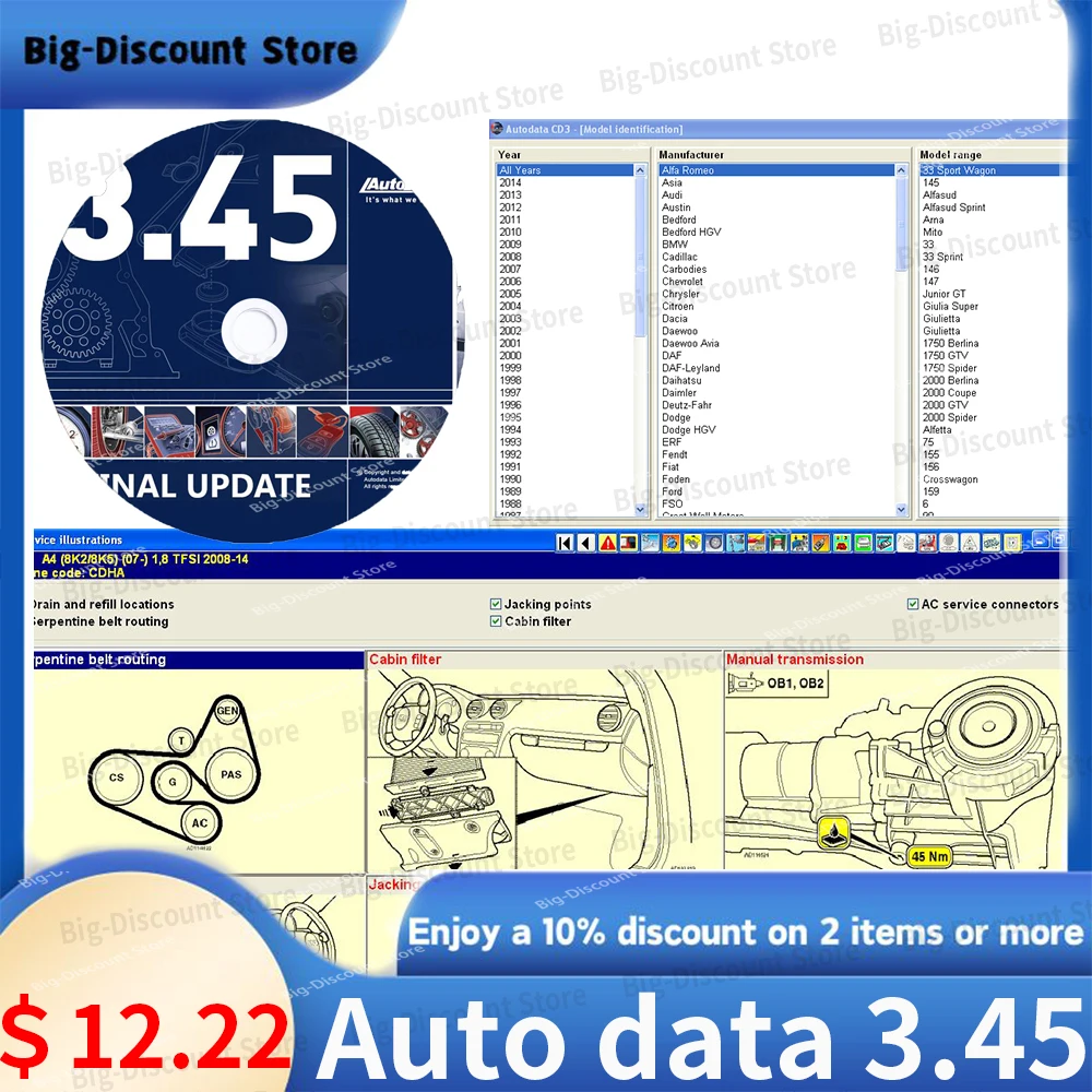 Diagnostic Tools Software 2024 Hot Sale Auto Data 3.45 Data Atris Stakis 2018.01V only English CD USB car