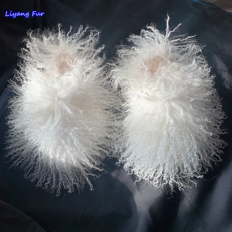 

Fashion Women Fur Slides Home Indoor Outdoor Winter Fluffy Plush Furry Long Hair Curly Fur Slippers