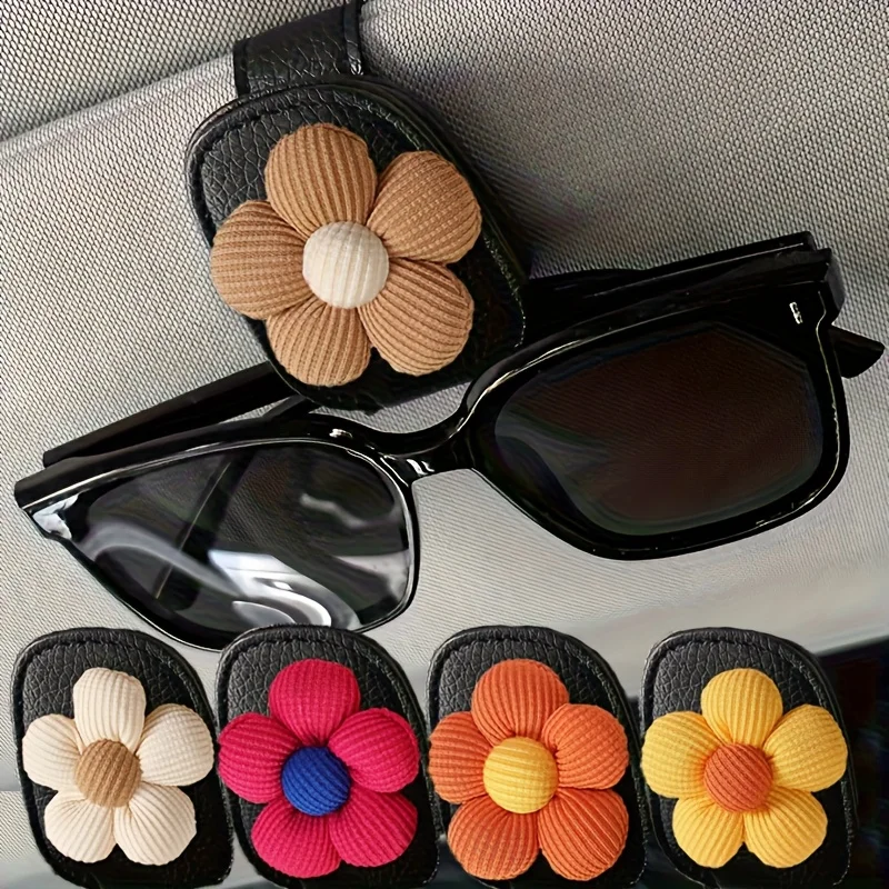 Floral Design Faux Leather Magnetic Eyeglasses Clip | Multi-