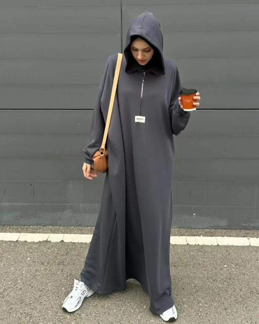 Women Long Dresses Hooded Sweatshirt Muslim Eid Solid Dress H Line Ankle Lenth Full Sleeves Zipper Loose Fit Office Lady 2025