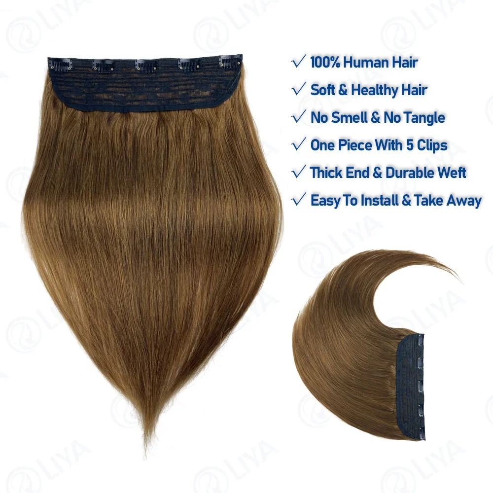 حريري مستقيم قطعة واحدة كليب في وصلات الشعر 100% الشعر البشري 5 مقاطع 3/4 مشبك للرأس الكامل في وصلات شعر بشرية للنساء