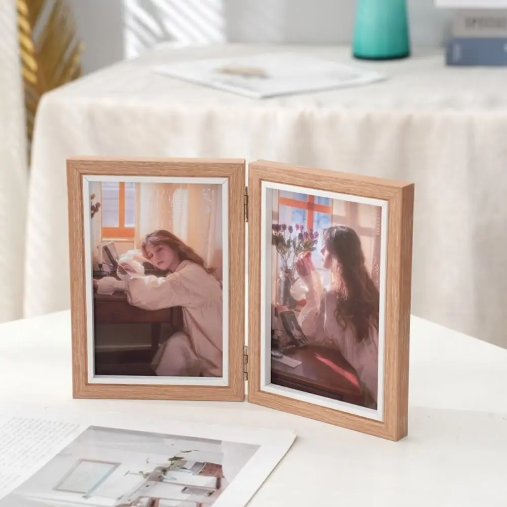 Creative Foldable Hinge Photo Frame Double/Triple Wooden Desktop Album Set 2/3/4/5 Linked 6/7/8 Inches Portrait Picture Frame