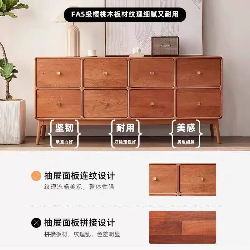 All solid wood eight-bucket cabinet, cherry wood log wind living room, multi-functional storage, storage cabinet against the wal