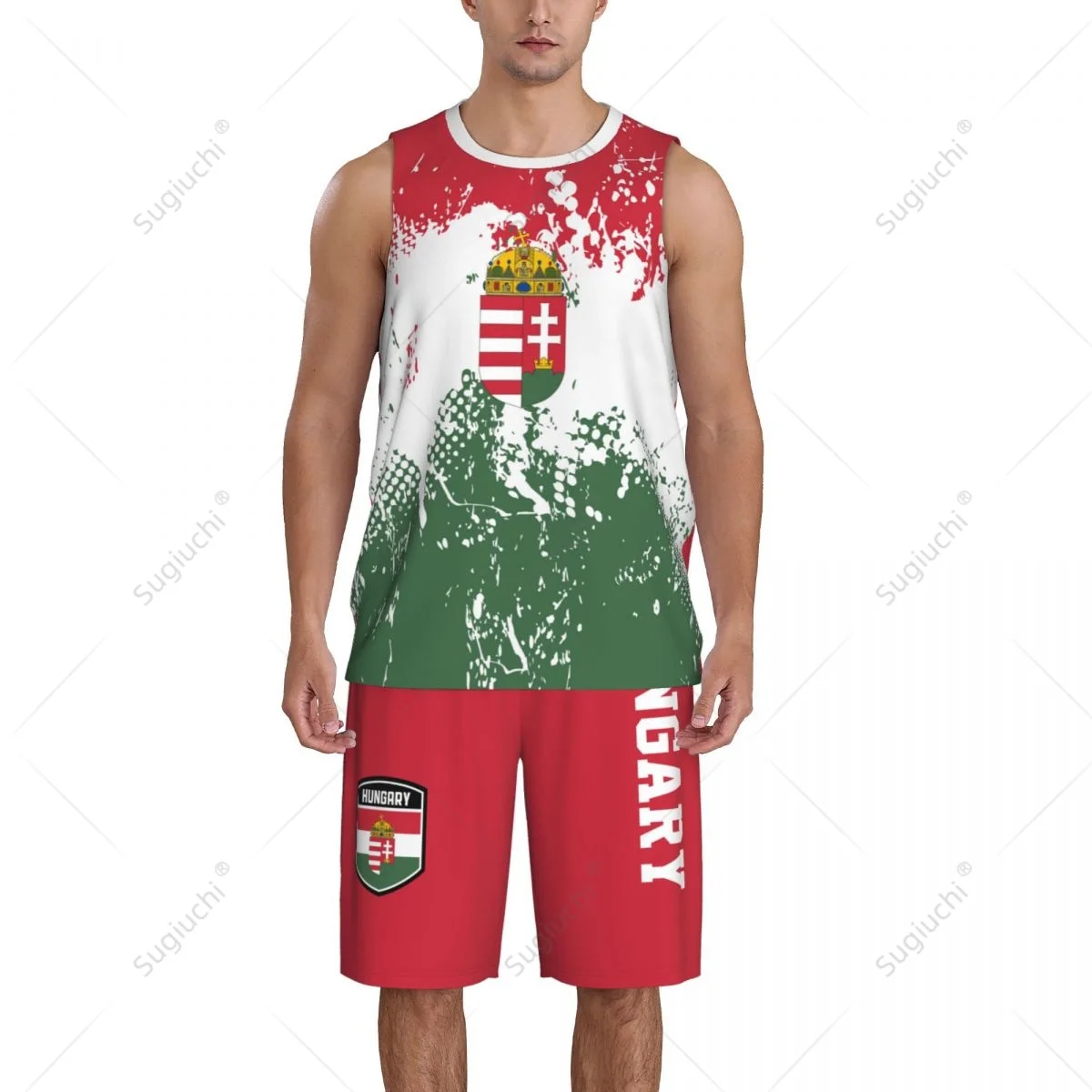 Team-up Hungary Flag Grain Men Basketball Jersey Set Shirt & Pants Sleeveless Custom Name Nunber Exclusive