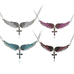 Angel Wings Cross Pendants Necklaces Shell Hard Vintage Charm Crystal Jewelry for Women Bridal Wedding Y2k Accessories Gift
