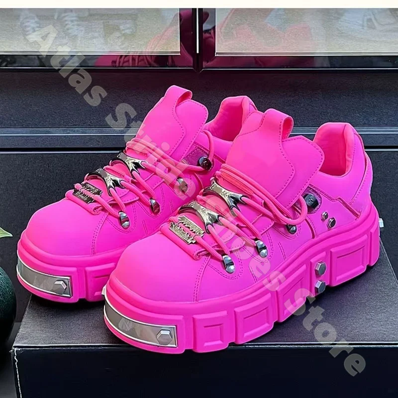 

Platform Skate Shoes Lace Up Metal Accent Non Slip Comfortable Cushioned Supportive Lightweight Breathable Casual Streetwear