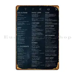 Cheat Sheet Python Metal Plaque Poster Garage Pub Designing Designer Club Tin Sign Poster